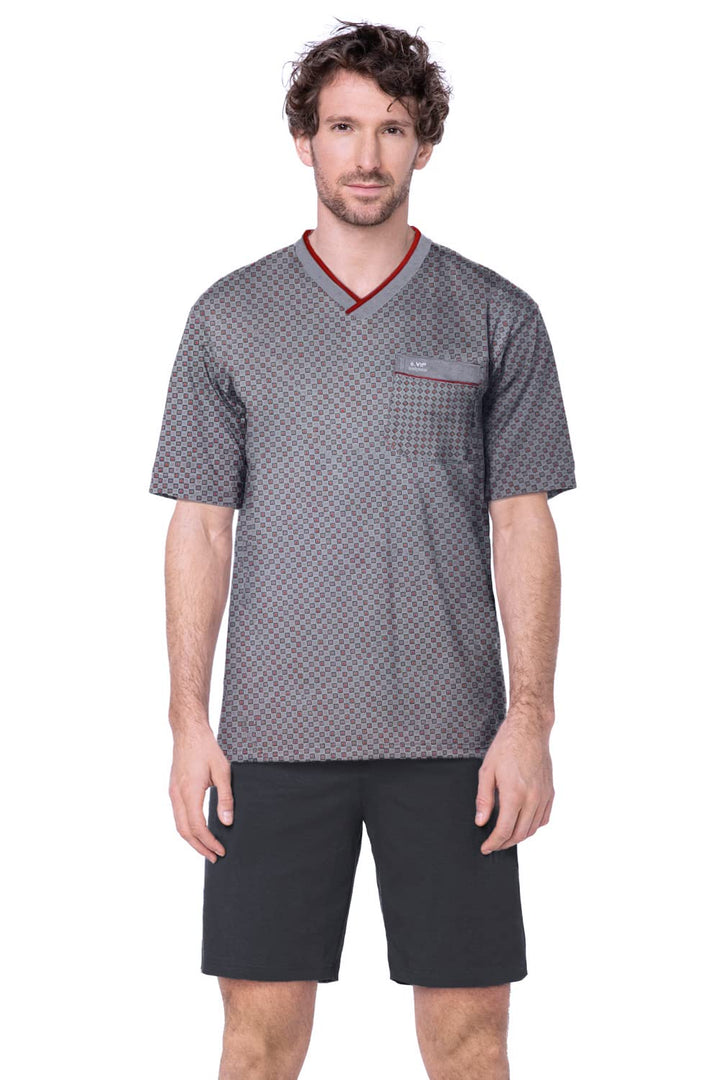 e.VIP® Herren Pyjama Ken S 2315 aus 100% Baumwolle M Grau/Marine, M Grau/Marine