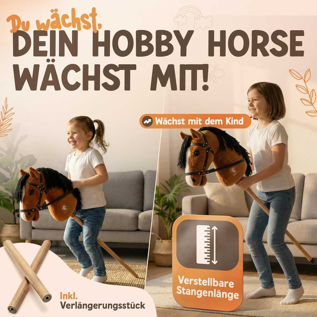 Hobby Horse Steckenpferd Kinder [Individuell anpassbare Länge] Stockpferd für Kinder, Hobby Horsing