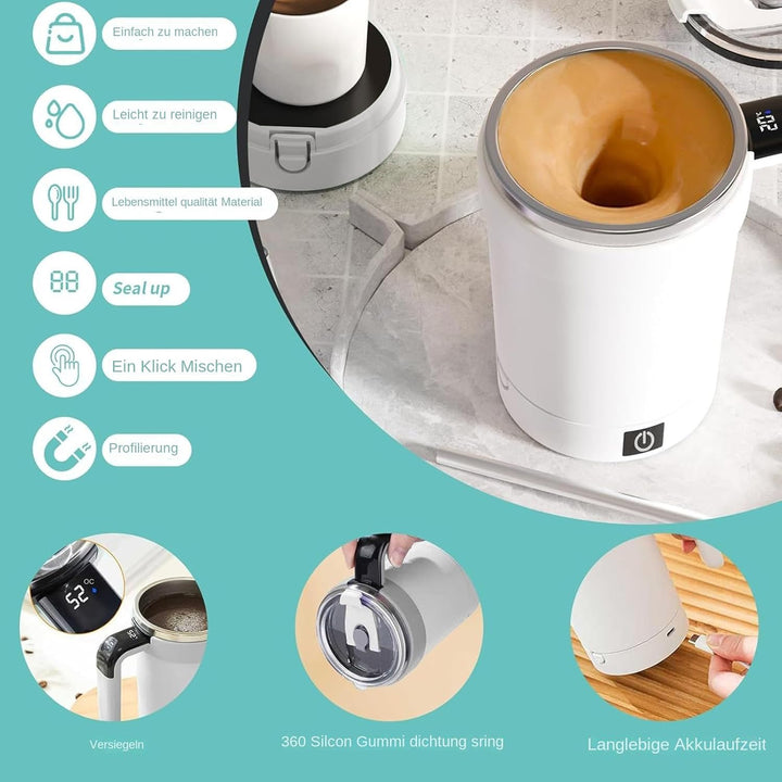 Selbstrührende Kaffeetasse 380ml - Wiederaufladbare Magnetischer Rührbecher, Edelstahl, Automatische