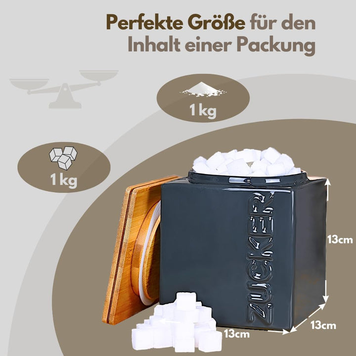 HWG-Home® - Design Zuckerdose Luftdicht 1kg - für lange Haltbarkeit - Anthrazit - Zuckerbehälter aus