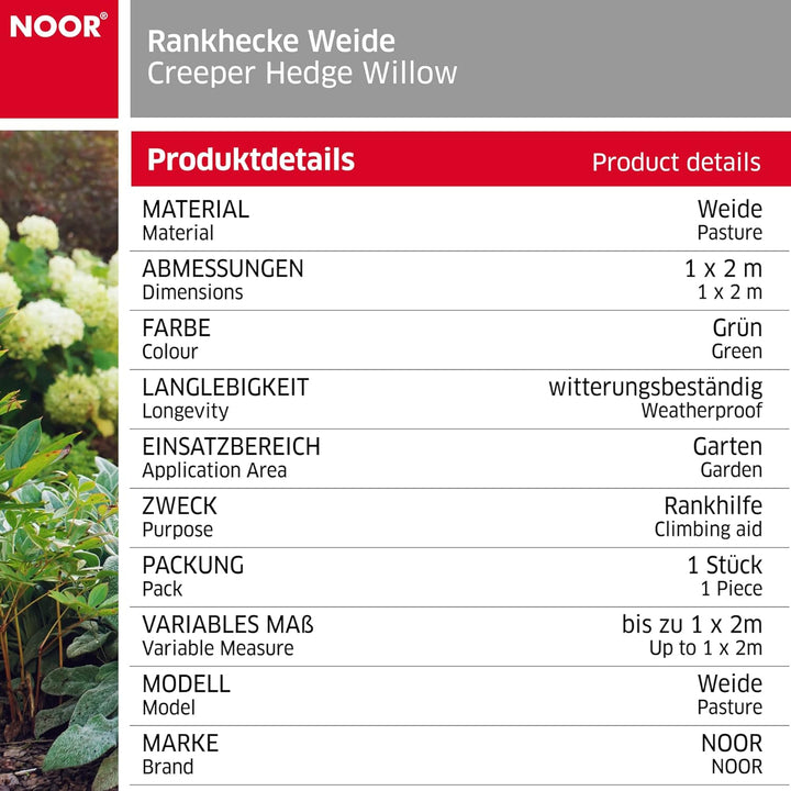 Noor Rankhecke aus robusten Weidenzweigen - Spalier ausziehbar bis 1x2 m - natürlicher Sichtschutz m