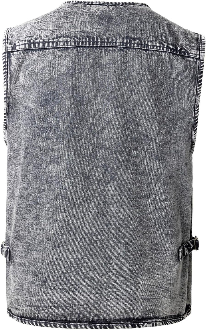 KTWOLEN Herren Outdoor Weste Casual Denim Weste Multi-Taschened Motorradweste Outdoor Ärmellos Angel