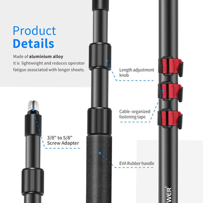 Neewer Tragbarer Mikrofonarm mit 3 Abschnitten, ausziehbar, mit Standard-Gewinde (1,6 cm (5/8 Zoll)