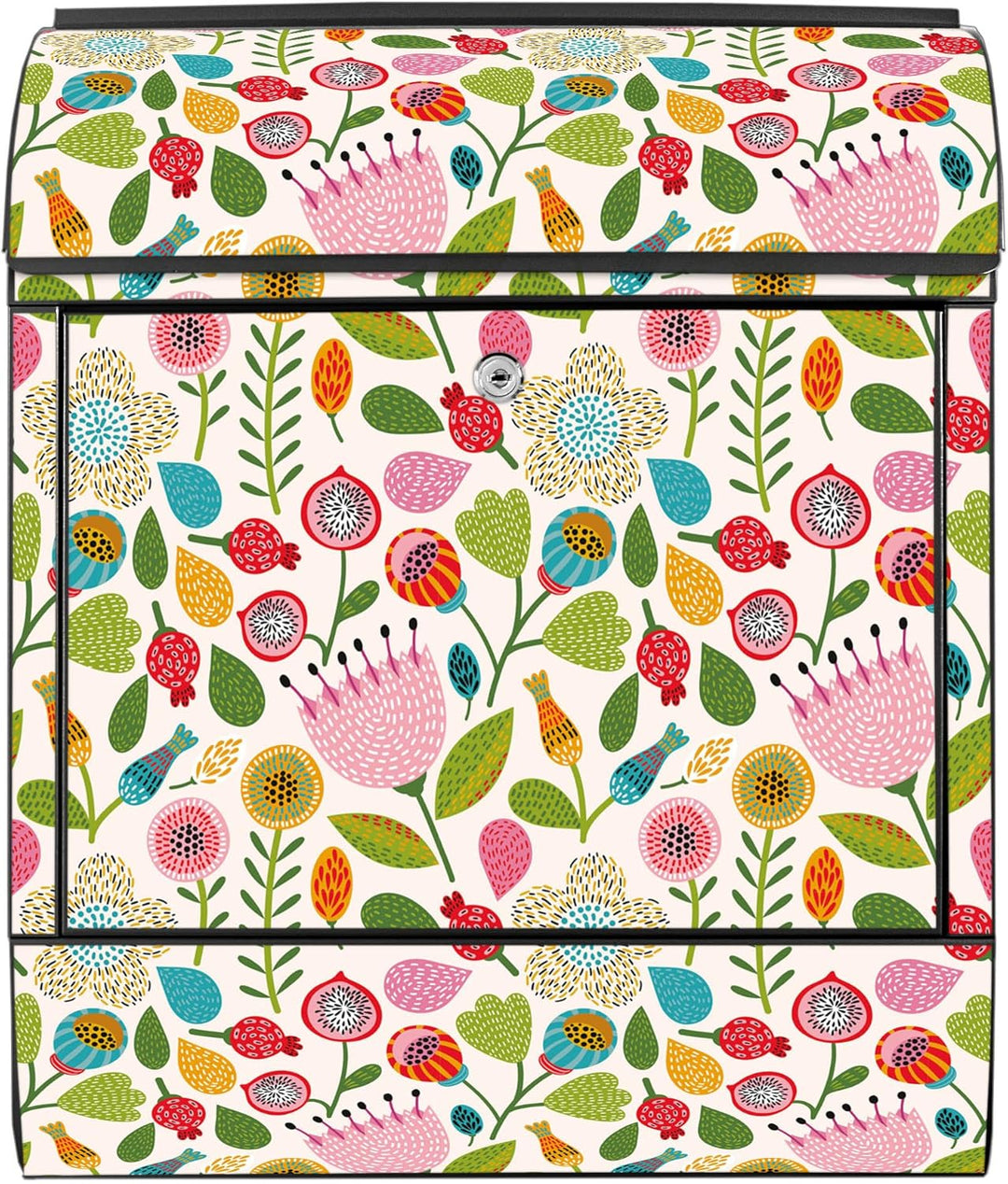 banjado® Design Briefkasten mit Motiv Rosa Kelch Hell 39x47x14cm &amp; 2 Schlüssel - Briefkasten Stahl s