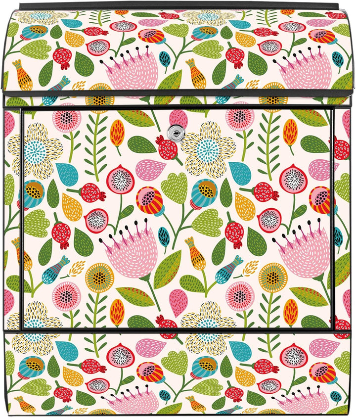 banjado® Design Briefkasten mit Motiv Rosa Kelch Hell 39x47x14cm &amp; 2 Schlüssel - Briefkasten Stahl s