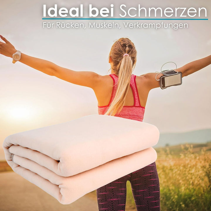 Elektrische Heizdecke mit Abschaltautomatik 150 x 80 cm | 5 Temperaturstufen | 10h Timer | bei 30° w