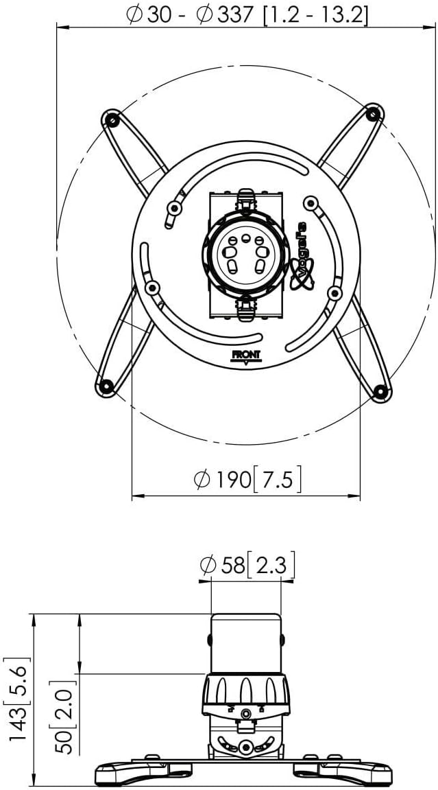 Vogel's PPC 1500 Projektor-Deckenhalterung für 30-337mm (1,2-13,2 Zoll) Projektoren, drehbar und nei