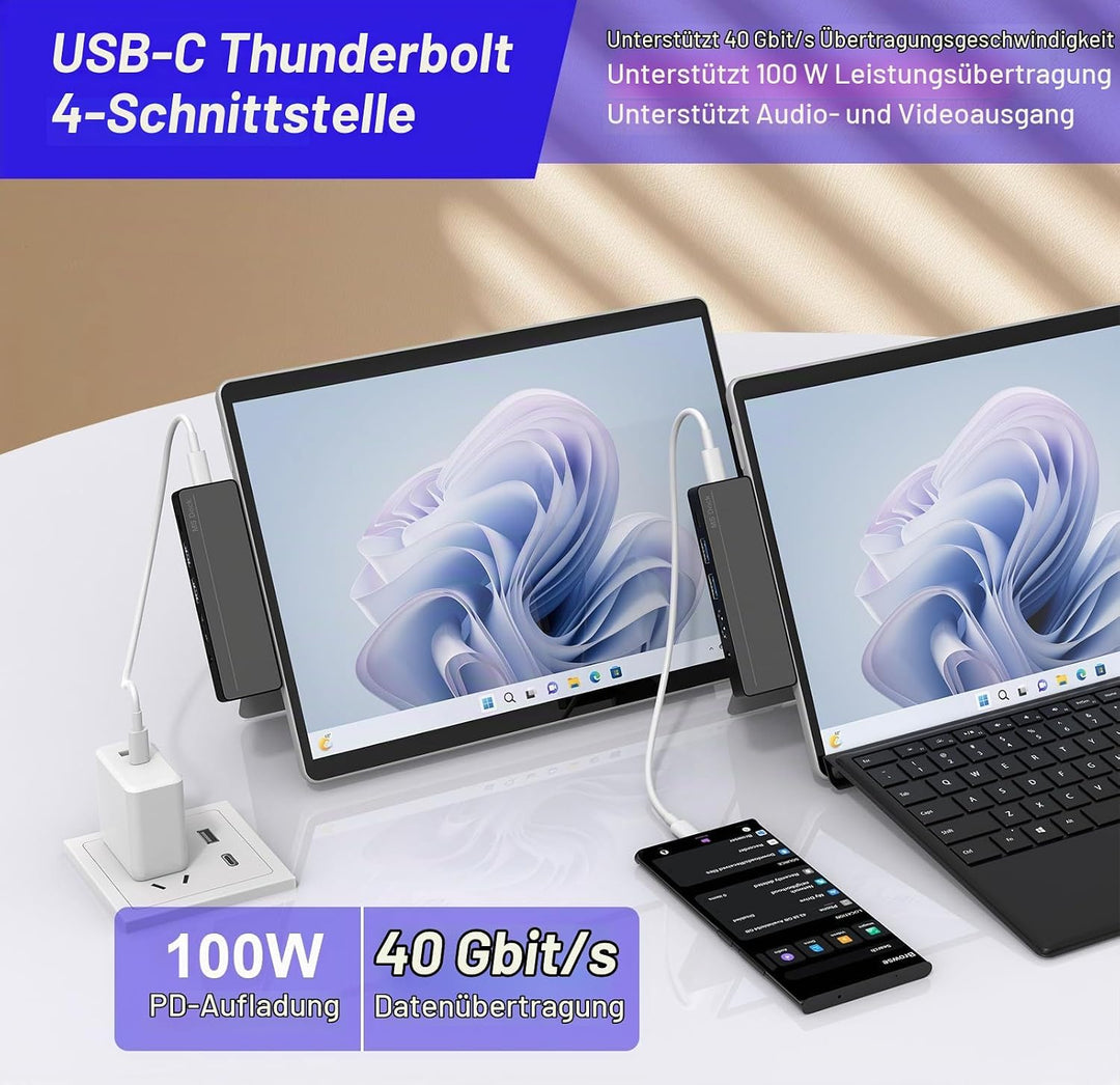 Surface Pro 8/9/10/11/X Docking Station Hub - Surface Pro 9 Adapter mit 4K HDMI, Thunderbolt 4 (8K@3