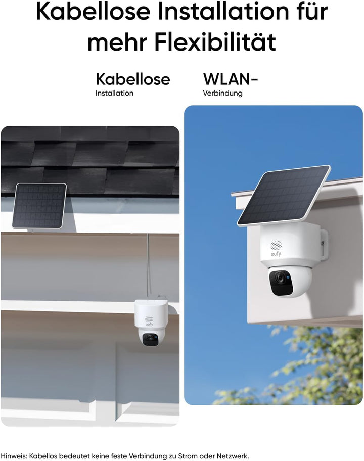 eufy eufyCam Solo E30, Solar Überwachungskamera Aussen, 360° Schwenk, KI-Tracking, 2K-Qualität, Kabe