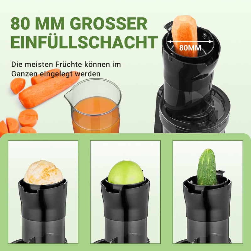 AMZCHEF Ganzfrucht Entsafter - 80MM grosse Öffnung Slow Juicer - Entsafter Gemüse und Obst Testsiege