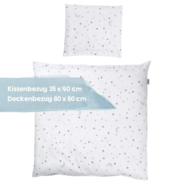 roba Babybettwäsche 80 x 80 cm - Sternenzauber grau - Wiegenbettwäsche Baby Set 2 teilig - Decken &