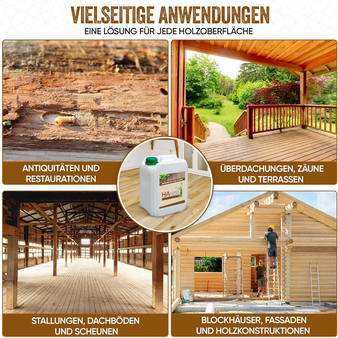 Biologischer Holzschutz HAresil Basic 5l, Holzwurmbekämpfung zum Vorbeugen und Bekämpfen von Holzwur