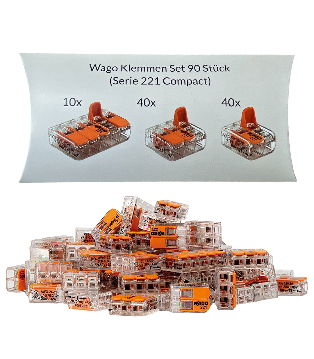 Wago Klemmen Set 90 Stück Serie 221 Compact 2, 3 und 5 polig 221-412 221-413 221-415