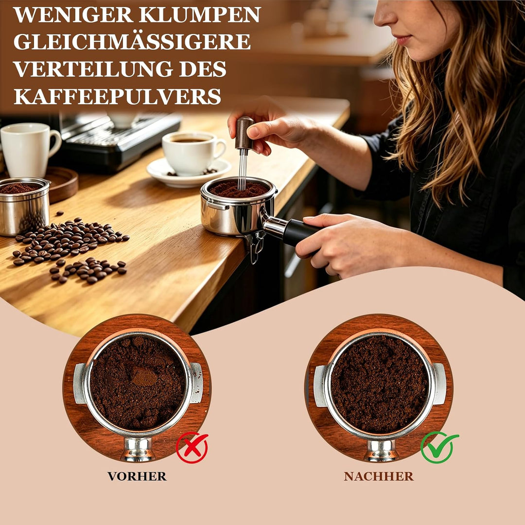 58 mm Espresso Tamper Set mit Doppelfeder und Einstellbarer Eindrücktiefe, WDT-Nadel, Barista Zubehö