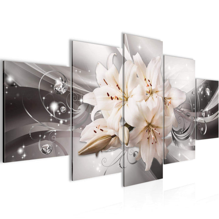 Runa Art Bild Wohnzimmer Schlafzimmer Blumen Lilien 5 Teilig Abstrakt Grau Beige Wandbilder auf Vlie