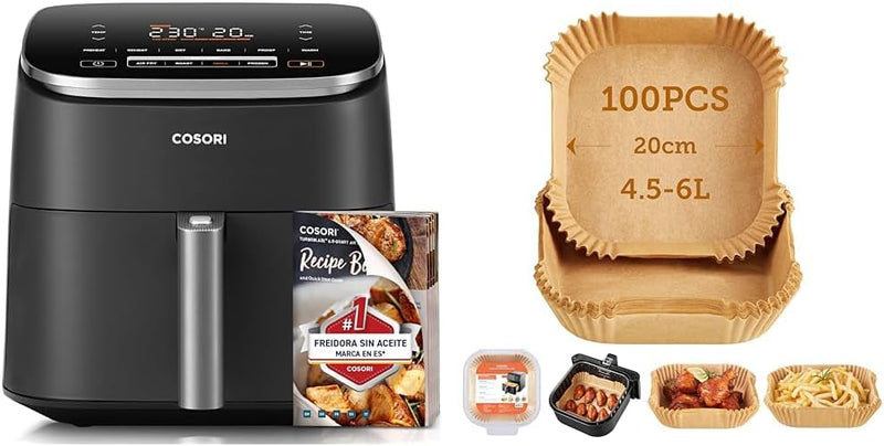 COSORI Heissluftfritteuse XXL Turbo Blaze, 6L Airfryer mit 5 Geschwindigkeitsstufen & Backpapier für