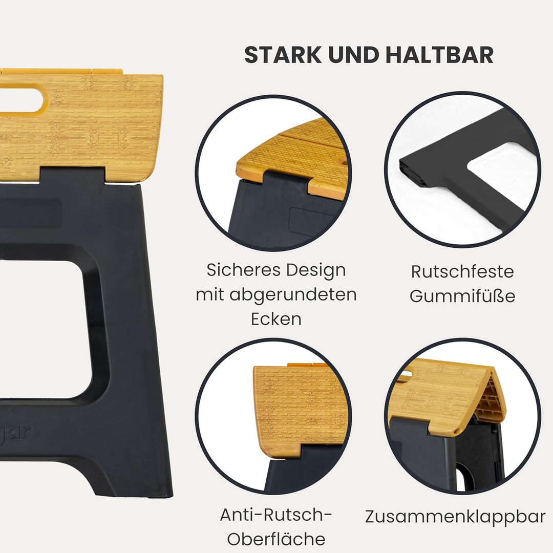 Vigar Kompakte Tritthocker Klappbar für Erwachsene, 32 cm, Klapphocker Faltbar 150 kg rutschfest, Le