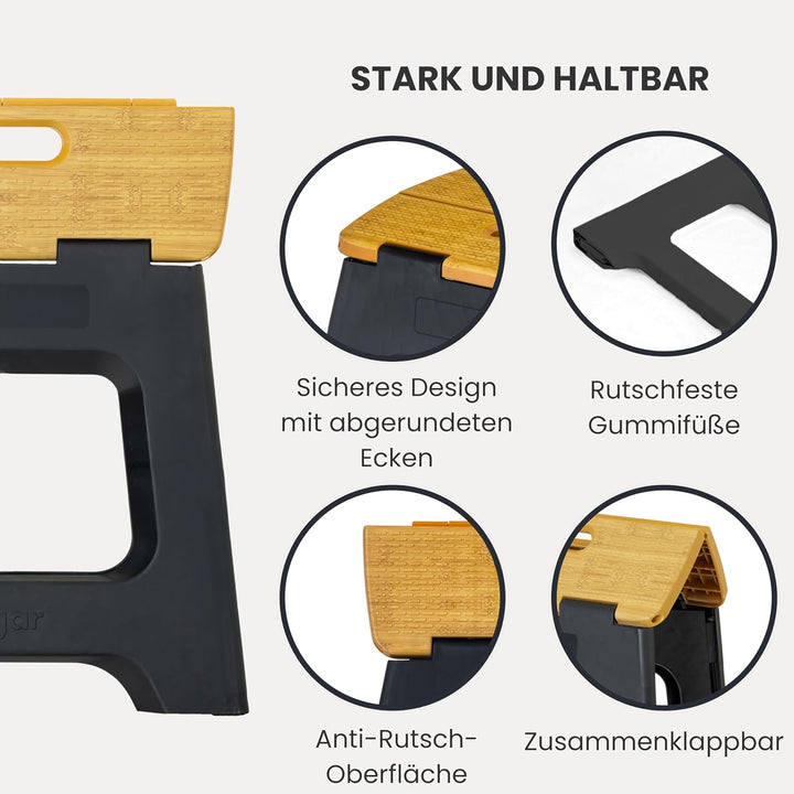 Vigar Kompakte Tritthocker Klappbar für Erwachsene, 32 cm, Klapphocker Faltbar 150 kg rutschfest, Le