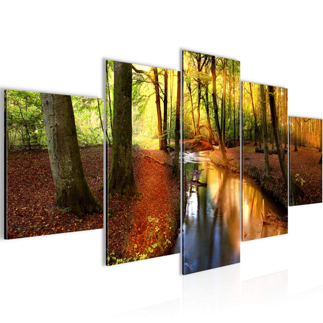 Runa Art Wandbilder Wald Landschaft 5 Teilig Bild auf Vlies Leinwand Deko Schlafzimmer Wohnzimmer Fl