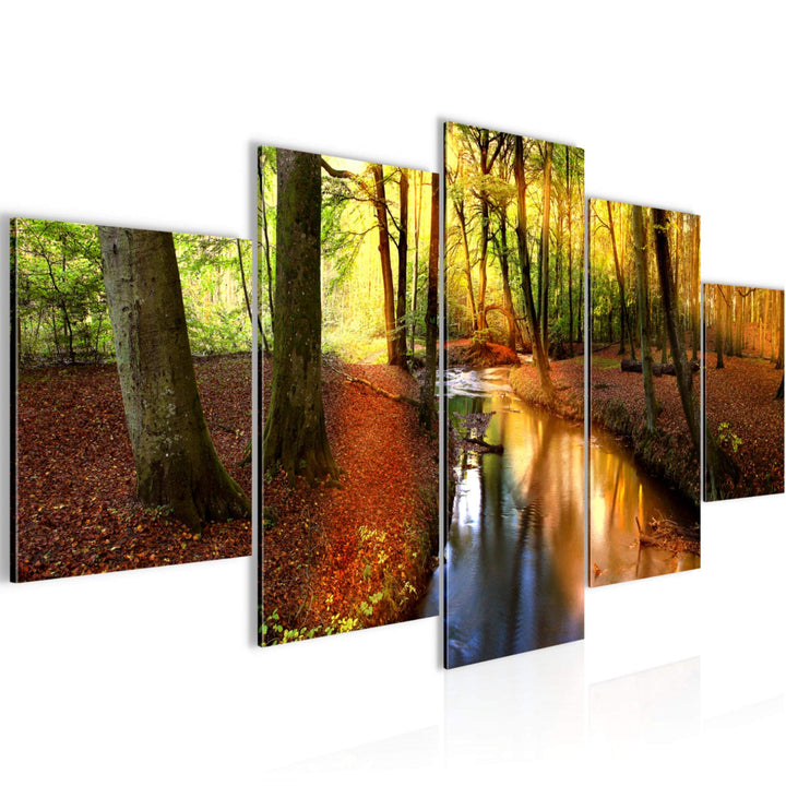 Runa Art Wandbilder Wald Landschaft 5 Teilig Bild auf Vlies Leinwand Deko Schlafzimmer Wohnzimmer Fl
