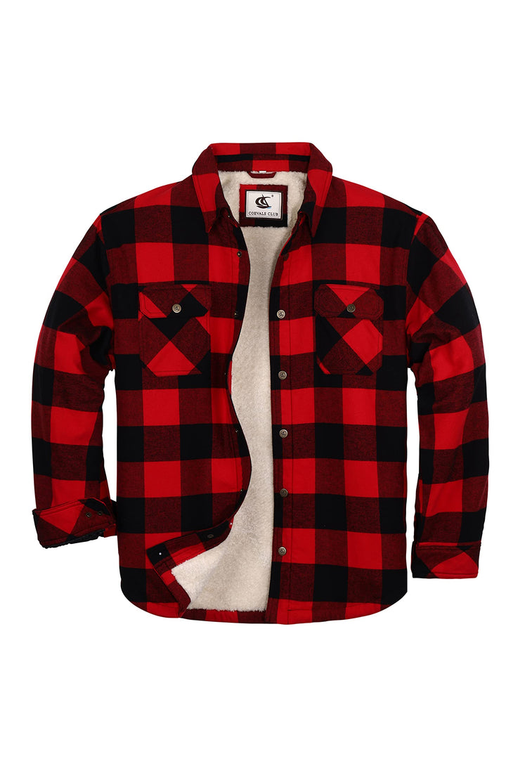 Coevals Club Herren Flanell Jacke Hemd Sherpa Holzfällerhemd Flanellhemd Langarm Kariertes Druckknöp