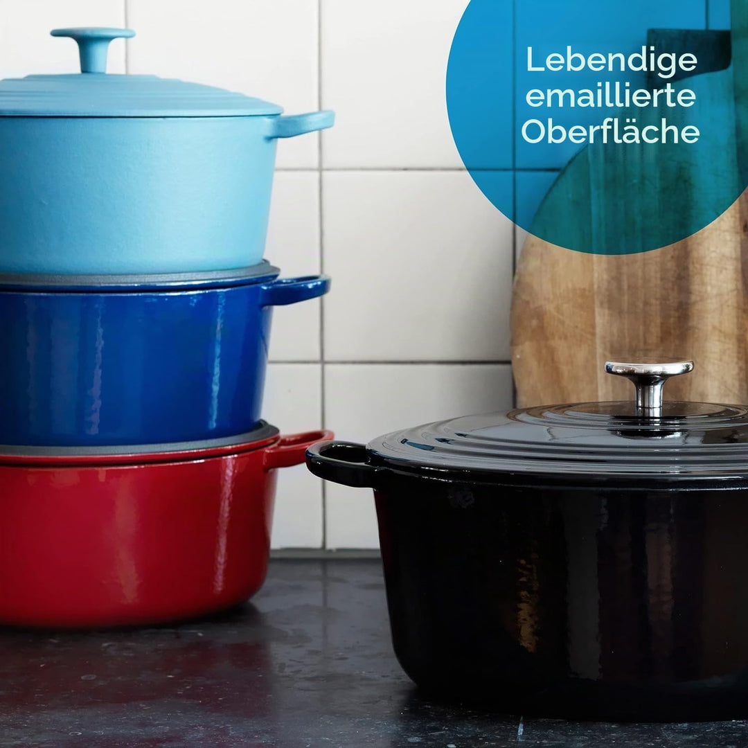 BK Cookware Bourgogne Deutsches Emaille-Gusseisen, 28cm/6,7Liter Schmortopf Auflaufform mit Deckel,D