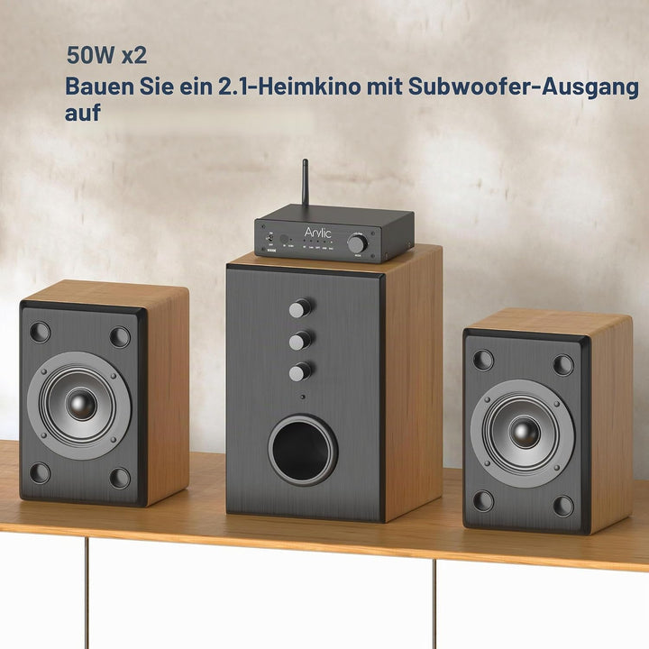 Arylic B50 SE Bluetooth Stereoanlage Audio Verstärker Receiver 2.0 Kanal 50W x 2 mit Subwoofer Ausga