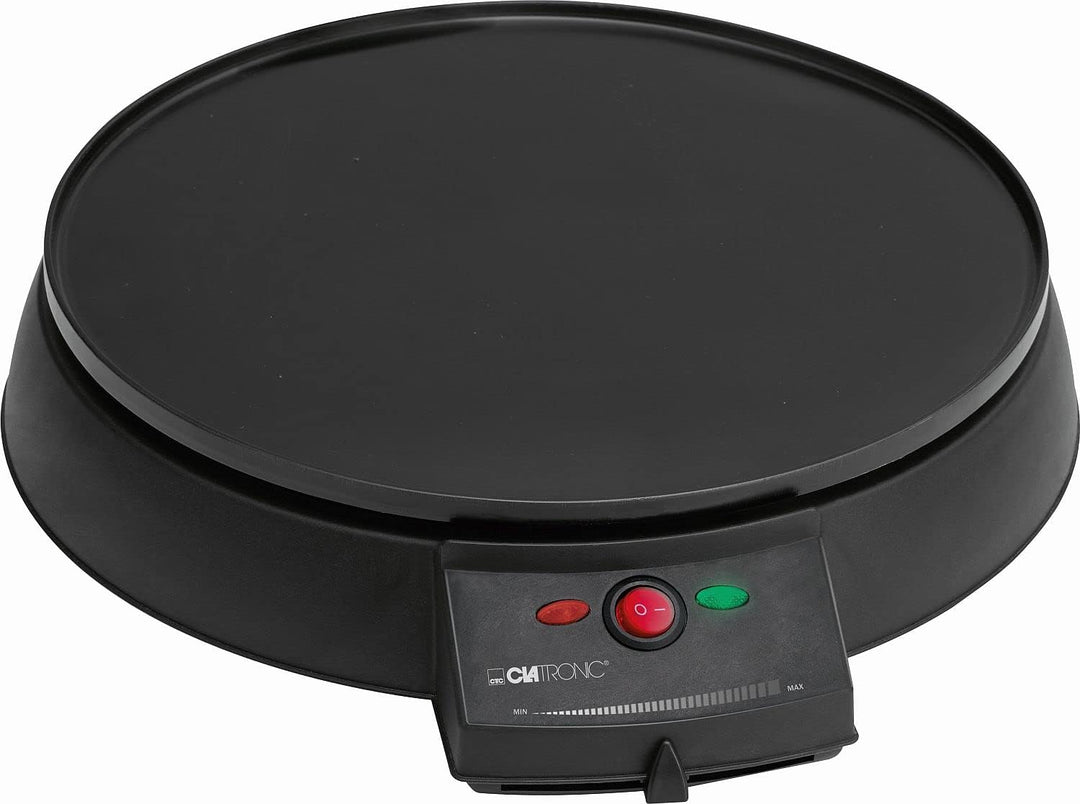 Clatronic CM 3372 Crepe-Maker, antihaft-beschichtete Platte: Ø 29 cm, Set inkl. Teigverteiler, Crepe