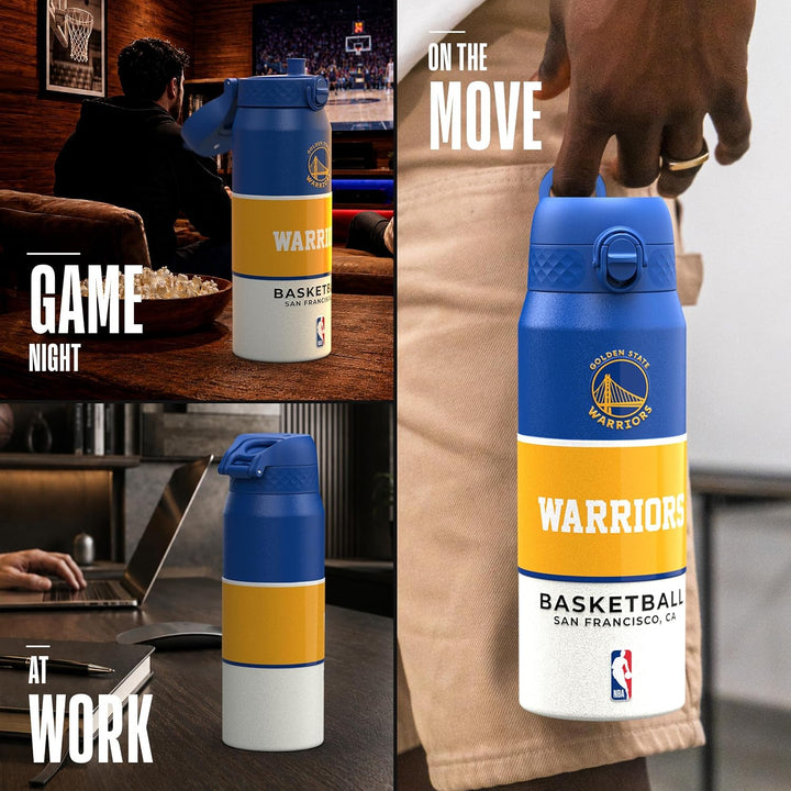 NBA Golden State Warriors Trinkflasche Mit Herausnehmbarem Strohhalm, 750ml/24oz, Auslaufsichere Iso
