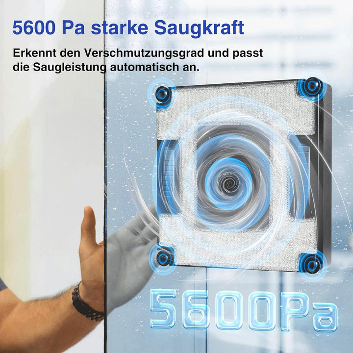 Fensterputzroboter 5600Pa mit 6-Düsen Sprühsystem, Fenstersauger für rahmenlose Fenster, App & Fernb
