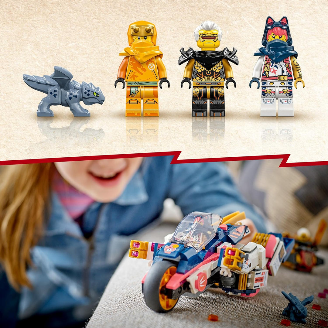 LEGO 71792 NINJAGO Soras transformierender Mech-Bike-Renner, 2in1 Set mit transformierender Mech-Act