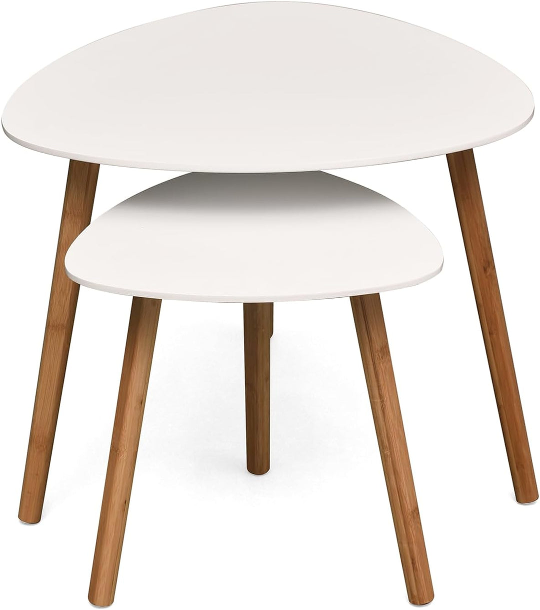 Floordirekt 2er Set Couchtisch in Weiss, Beistelltisch aus Holz, Wohnzimmertisch rund, Kleiner Sofa