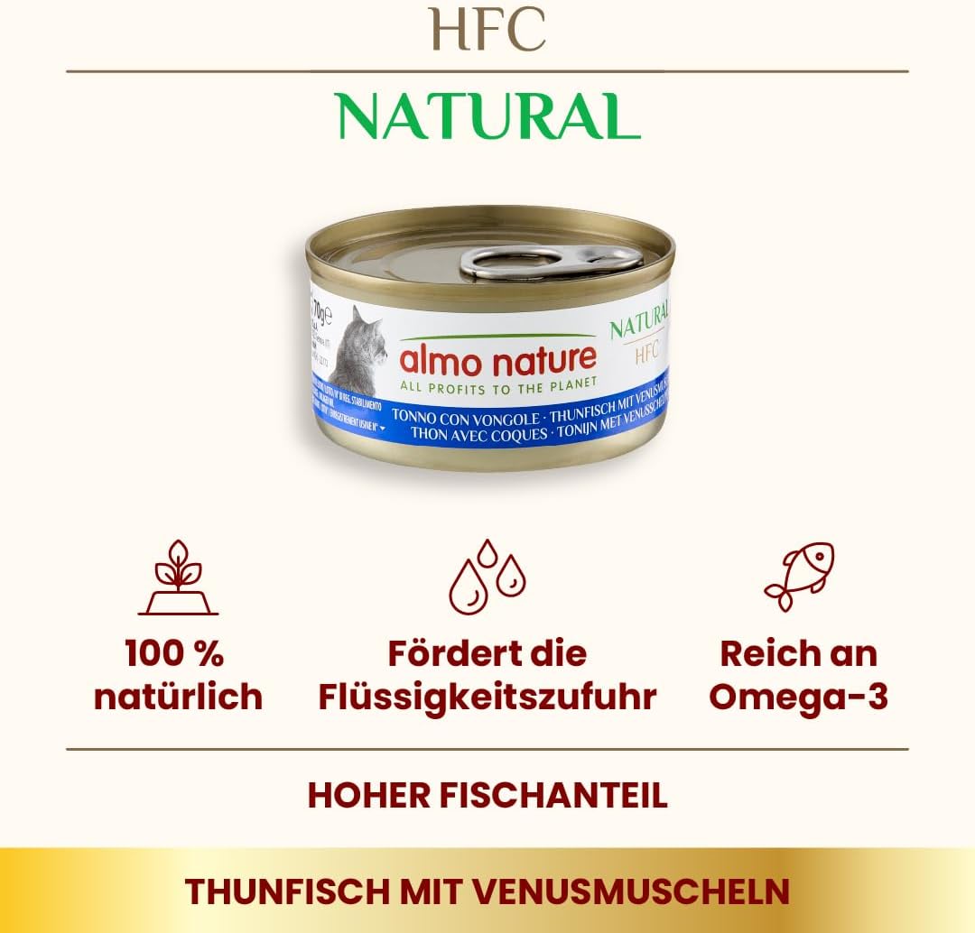 Almo Nature HFC Natural Katzenfutter nass - Thunfisch mit Venusmuscheln 24er Pack (24 x 70g) Thunfis