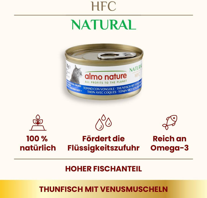 Almo Nature HFC Natural Katzenfutter nass - Thunfisch mit Venusmuscheln 24er Pack (24 x 70g) Thunfis