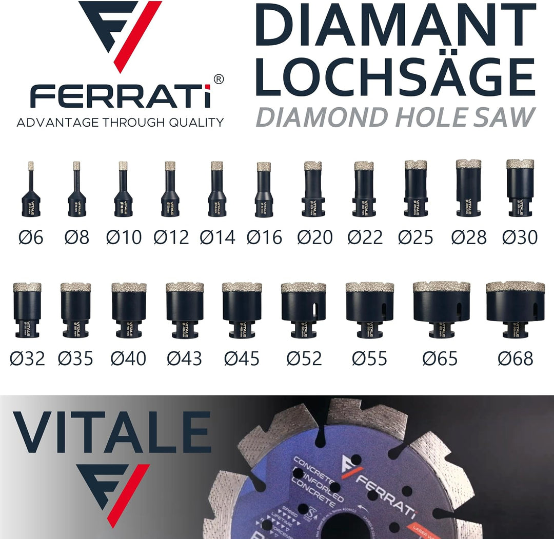 Vitale Diamant Fliesenbohrer M14 Segmenthöhe 11mm | Pro Diamantbohrer Lochsäge für Fliesen Keramik M
