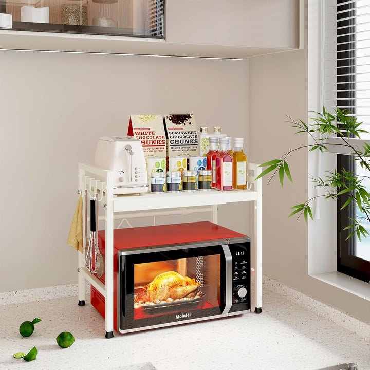 Mointal Ausziehbares Mikrowellenregal, 2-Stufig Küche Mikrowelle Stand Regal, Kohlenstoffstahl Mikro