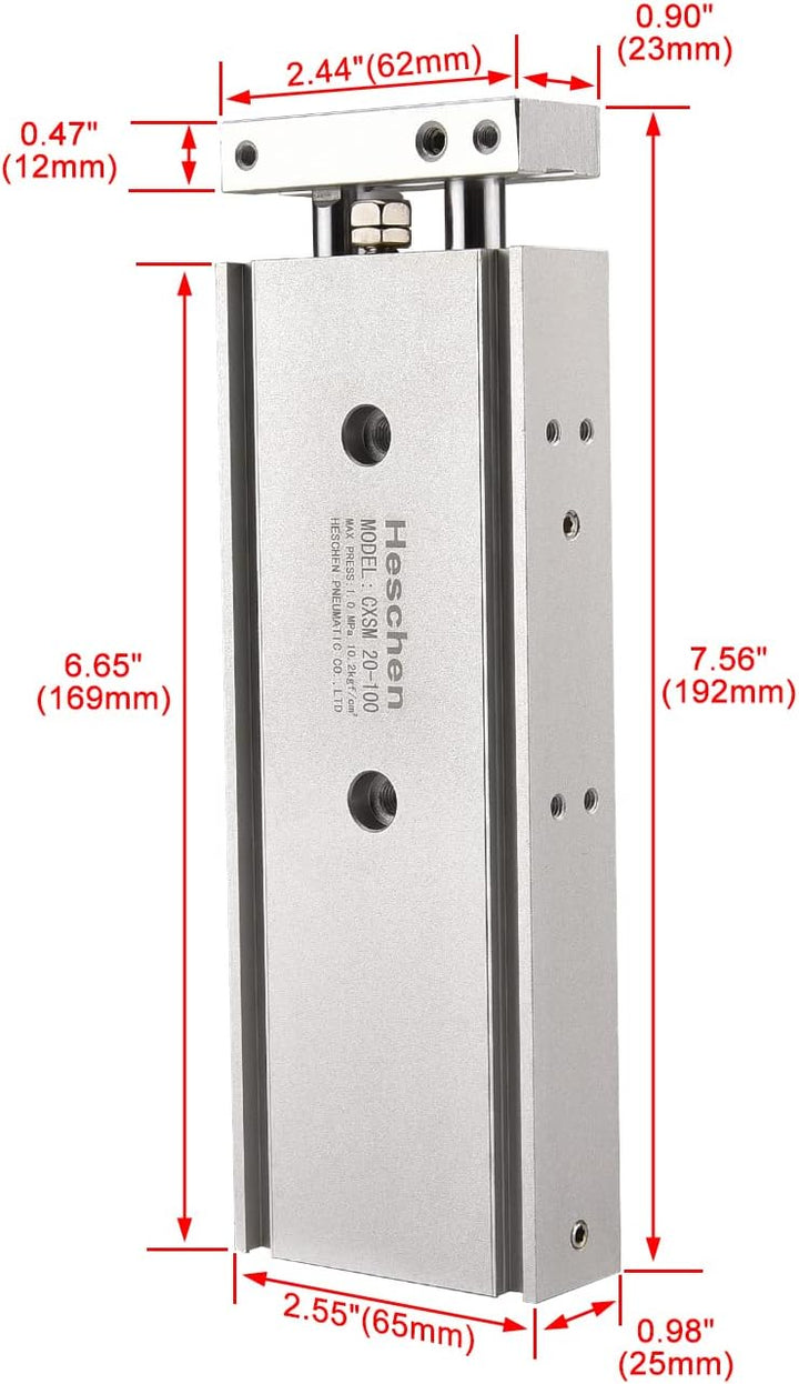 Heschen Doppelter Aluminium-Luftzylinder, CXSM 20-100, Führungsstangen-Platte, Doppelstabgeführt, Pn