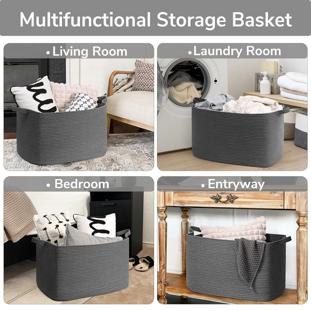 TIMEYARD faltbarer Wäschekorb 85 L, geflochtener Aufbewahrungskorb für Kinderzimmer, Square Laundry