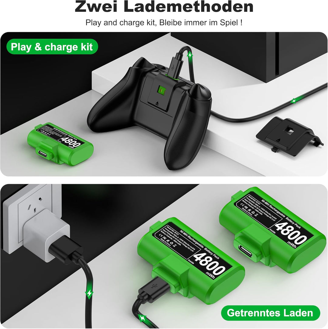 HELLCOOL Xbox Controller Akku für Xbox One/Xbox Series X&S Controller, 2 x 3600 mWh Akku kompatibel