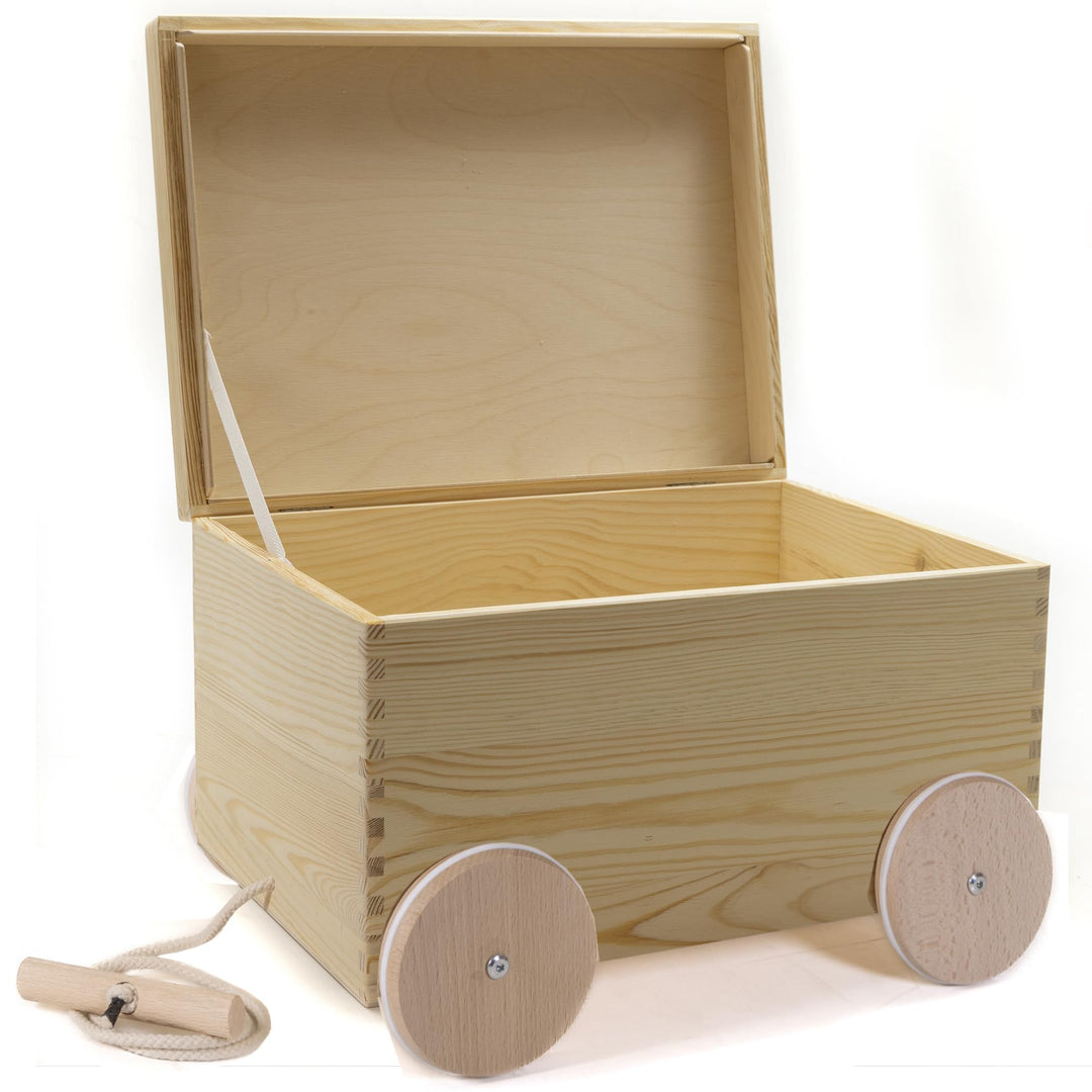 Spielzeugkiste Deckel Holz mit Rollen Räder 40 x 30 x 26 cm Auswahl (mit Klappdeckel), mit Klappdeck