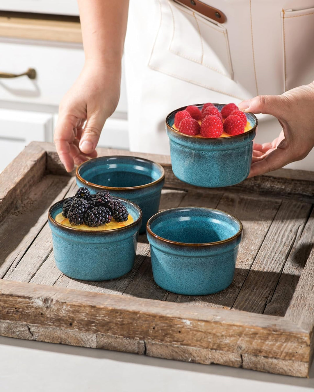 HENXFEN LEAD 4 Stück Soufflé Förmchen, 240mL Creme Brulee Schälchen Kleine Auflaufformen, Mini Aufla