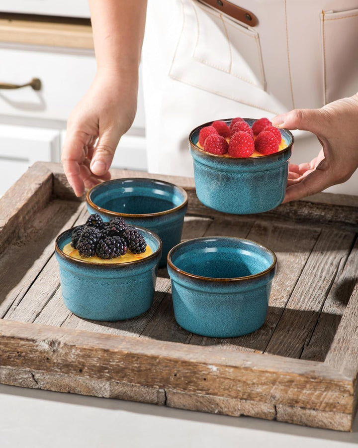 HENXFEN LEAD 4 Stück Soufflé Förmchen, 240mL Creme Brulee Schälchen Kleine Auflaufformen, Mini Aufla