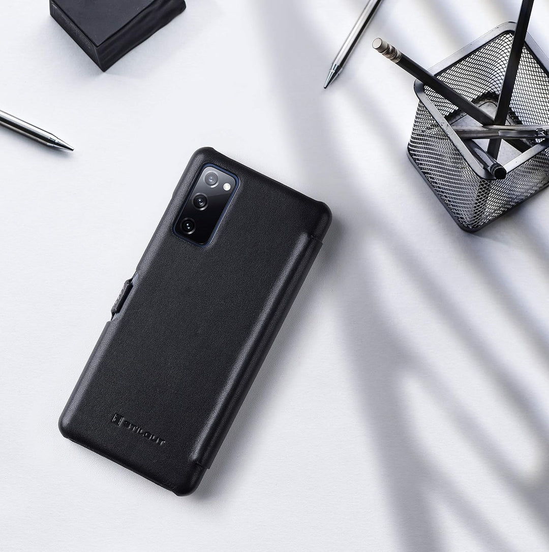 STILGUT Book Case kompatibel mit Samsung Galaxy S20 FE Hülle aus Leder zum Klappen, Klapphülle, Hand