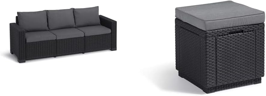 Keter Allibert by Gartenlounge Sofa California 3 Sitzer, Graphit/cool Grey,199 x 68 x 72 cm & Allibe