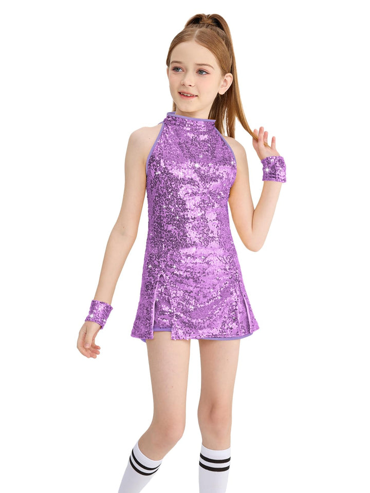 LOLANTA Mädchen Pailletten-Kostüm Hip Hop Dancewear Funkelndes Tanzkleid Gesetzt 4-5 Jahre Hellviole