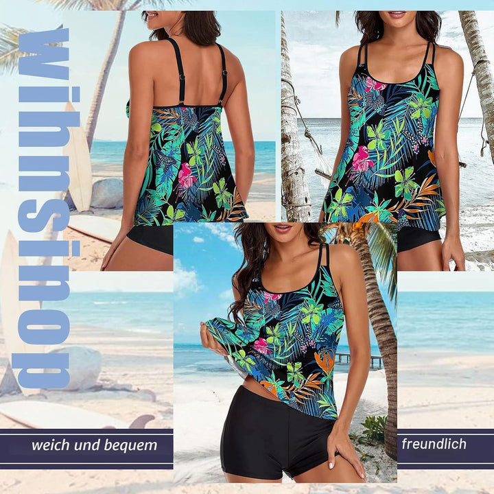 wihnsinop Tankini Damen Bauchweg Bademode Set Damen Freizeit Tankini Badeanzug Zweiteiler Tankinis S