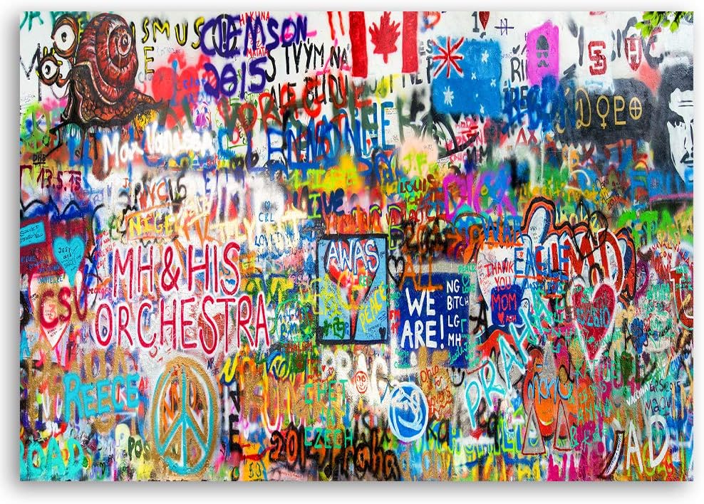 Leinwandbild XXL Graffiti Wandbild Kunst abstrakt mehrfarbig buntes Leben 120x80 cm M14504 120x80 cm