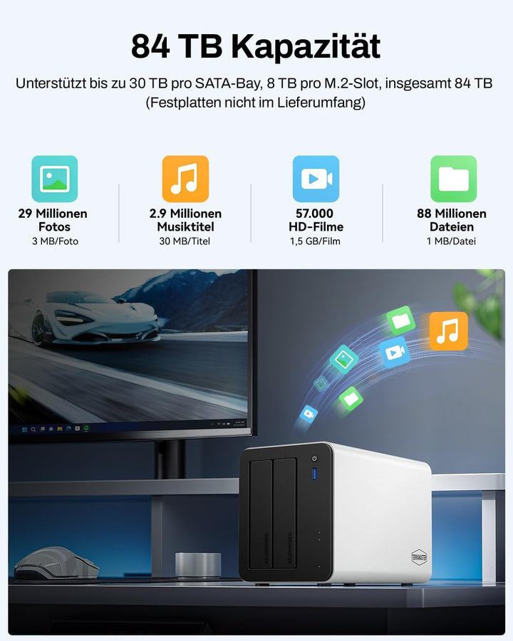 TERRAMASTER F2-425 Plus NAS-Speicher – 2 Einschübe, Intel N150 Quad-Core-CPU, 8 GB RAM DDR5, 5GbE LA