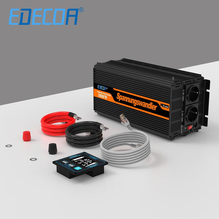 EDECOA Wechselrichter 3000w 12v 230v Spannungswandler mit Neuer Fernbedienung 2X USB und Bildschirm