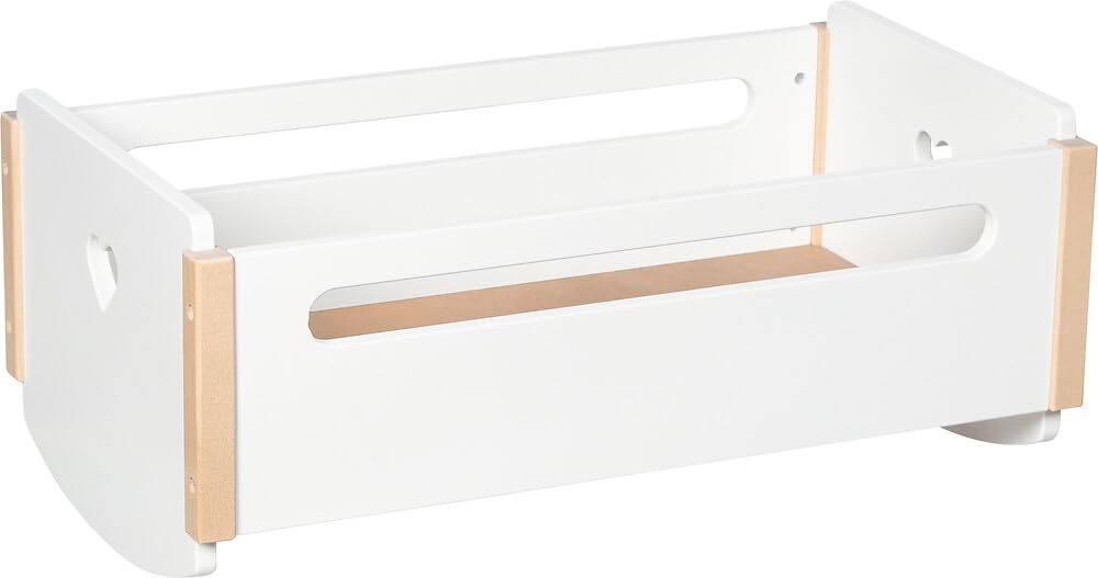 goki 51432 - Puppenwiege Herz, 52,2 x 30,3 x 22 cm, weiss &amp; Natur, Holz-Puppenbett mit Schaukelkufen